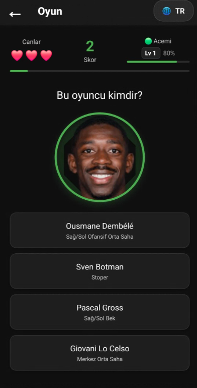 Kim Bu Futbolcu? – Oyun ekranı 1